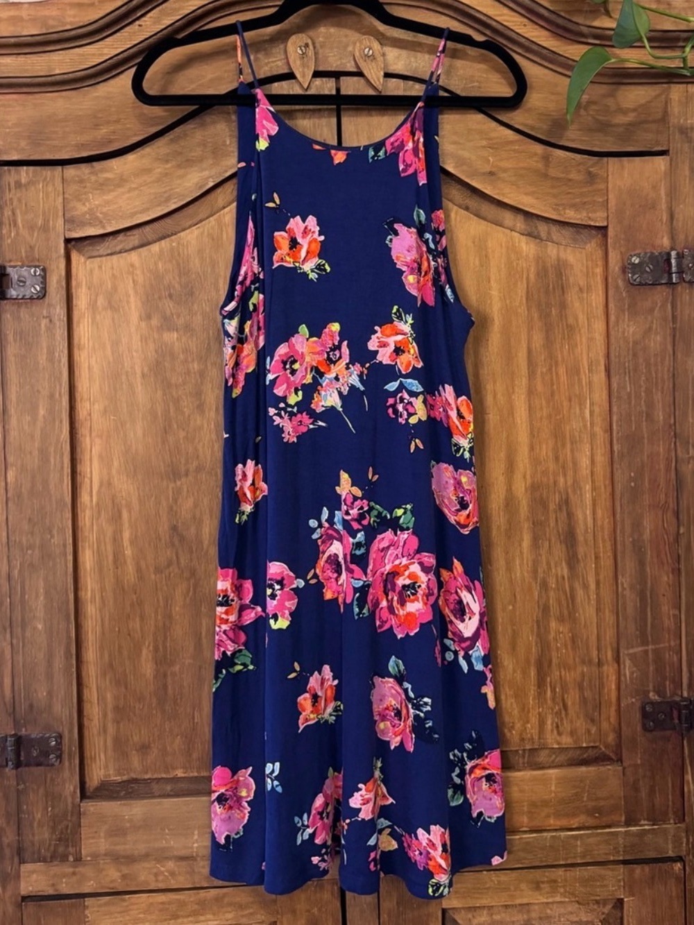 Navy Floral Sleeveless Summer Dress